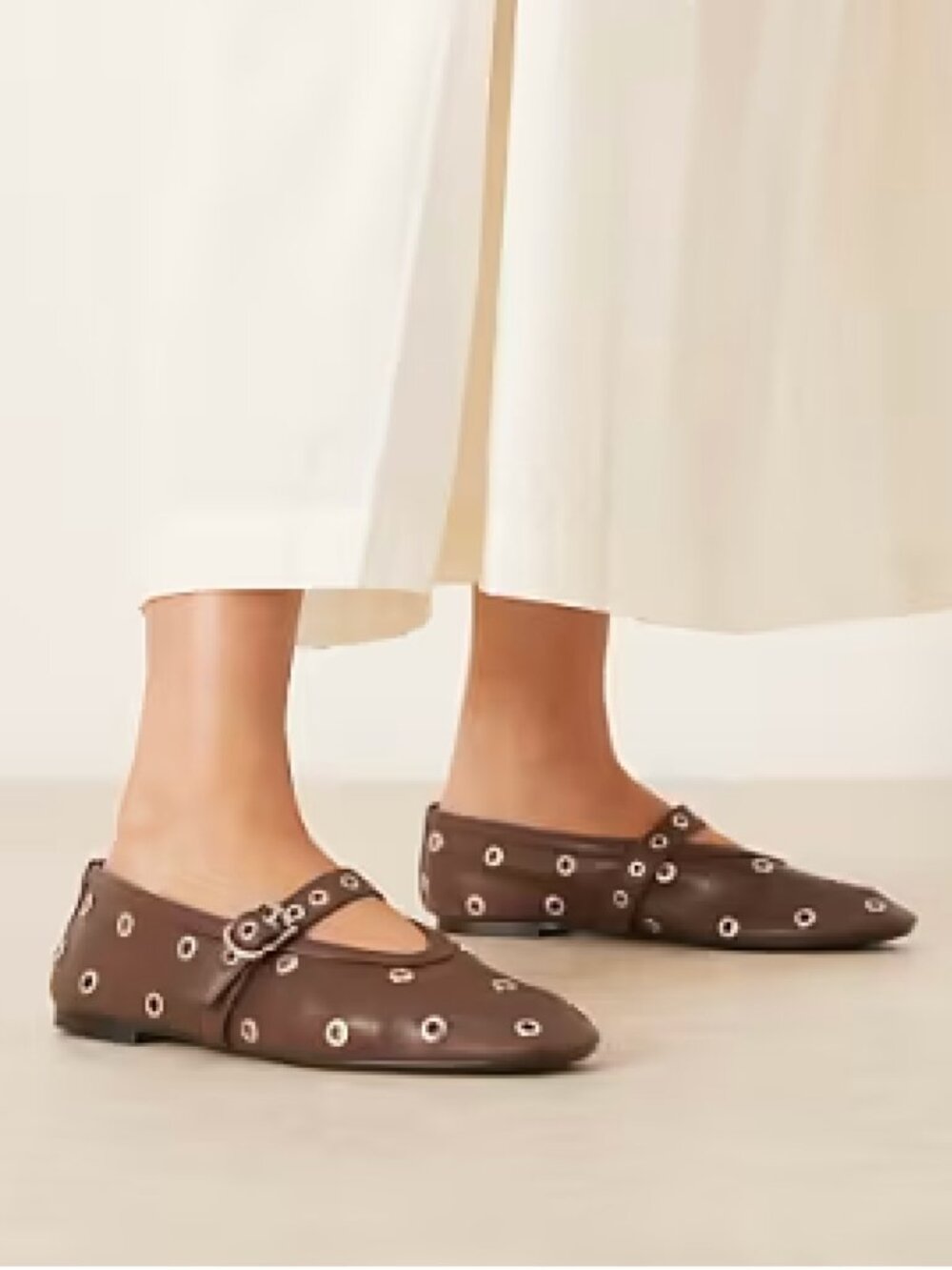 NWT Glamorous Ballet Flats with Buckle Straps and Grommets-Brown Size 8